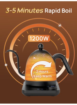 Electric Gooseneck Kettle V60 Coffee Kettle Tea Kettle 0.8L 1200W Power Rotary push button Adjustable Temperature with Insulation Quick Heating Perfect for Pour-Over Coffee at Home and Office Matte Black - view 4